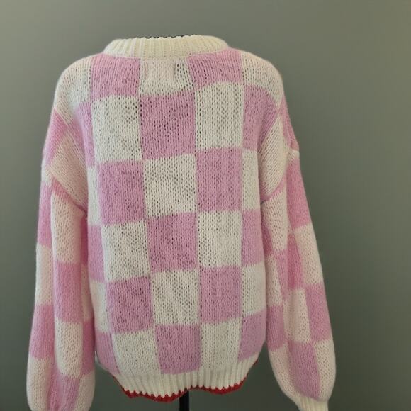 Luna Ivy Game of Love pink combo large chunky sweater. - Picture 2 of 11